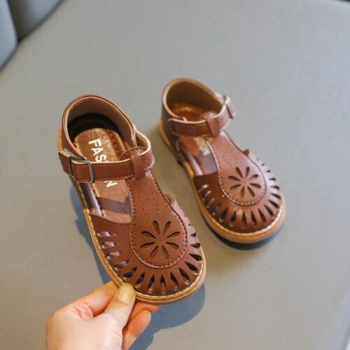 Children Sandals Shoes Girls Hollow Out Hook & Loop Summer Breathable Princess Kid Party Fashion Beach Flat Toddler Baby