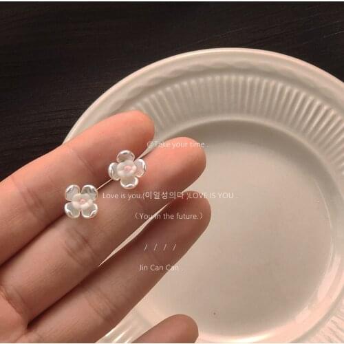 Small Fresh 925 Silver Needle Plated 14K Real Gold White Color Light Three-dimensional Small Flower Earrings Earring Studs