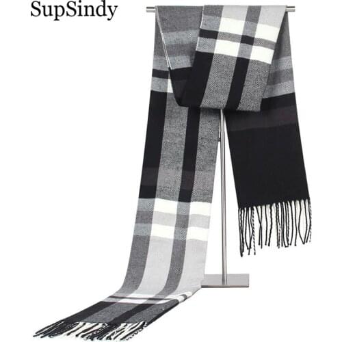 SupSindy Winter Luxury Design Men Scarf Plaid Striped soft warm Scarves cashmere Acrylic knit Casual Shawl Wrap with tassel male