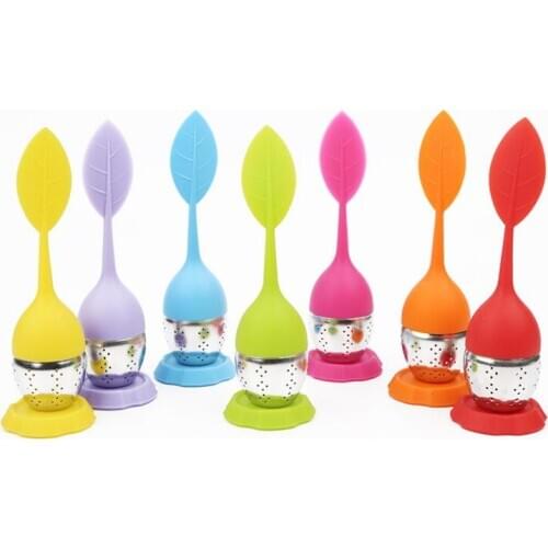Silicone Tea Infuser Leaf Make Tea Bag Filter Strainer With Drop Tray Stainless Steel Tea Strainers LX1142