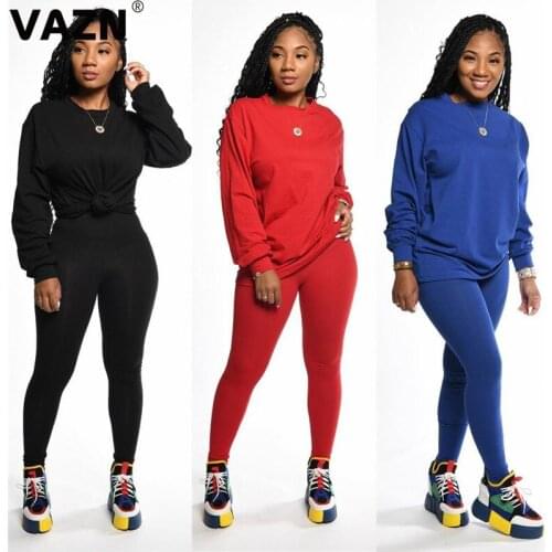 VAZN 2020 Casual Solid Sportwear Two Piece Set Biker Full Sleeve Long Pant Set Ladies Tracksuit Female Summer Matching Sets