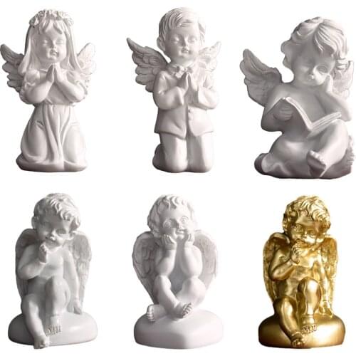 Angels Statues European Resin White Gold Cute Cupid Angel Decoration Figurine Outdoor Home Desktop Pray Cherub sculpture