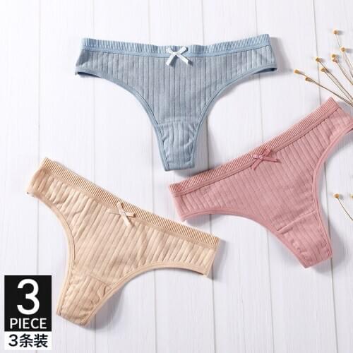 3 pcs Sexy Lingerie Womens Cotton G-String Thong Panties String Underwear Women Briefs Pants Intimate Ladies Low-Rise