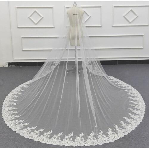 Wedding Accessories White/Ivory Wedding Veil 3m Long with Comb Lace Mantilla Cathedral Bridal Veil Veu De Noiva Real Photo HC013