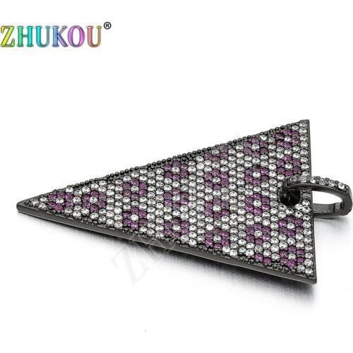 25x40mm Brass Cubic Zirconia Triangle Charms Pendants for DIY Jewelry Findings Accessori, Mixed Color, Hole: 3.5mm, Model: VD237