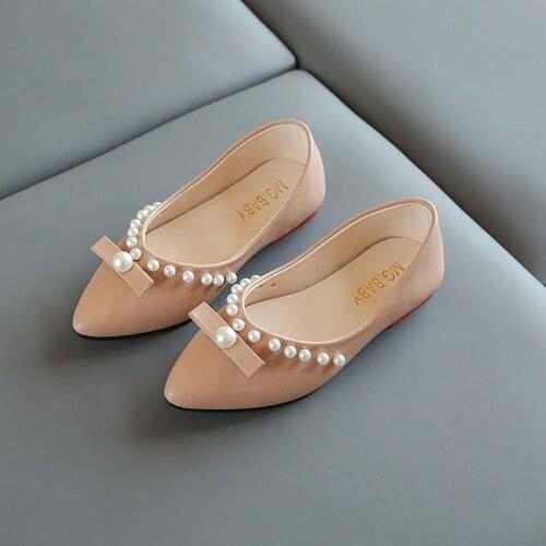 Girls Shoes Fashionable Princess Shoes 2021 Autumn Kids New Soft Bottom Peas Shoes Pearl Casual Shoes Sweet for Wedding Party