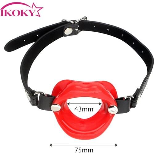 IKOKY Open Mouth Gag SM Bondage Leather Fetish Rubber Lips Sex Toys for Couples Restraints O Ring Oral Fixation Adult Product