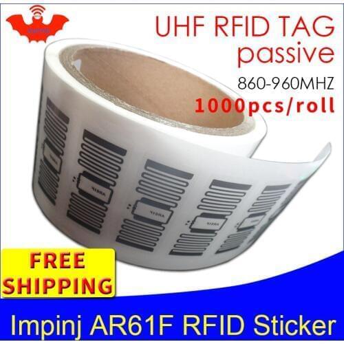 UHF RFID tag sticker impinj MonzaR6 AR61F EPC6C wet inlay 915mhz868m860-960MHZ 1000pcs free shipping adhesive passive RFID label
