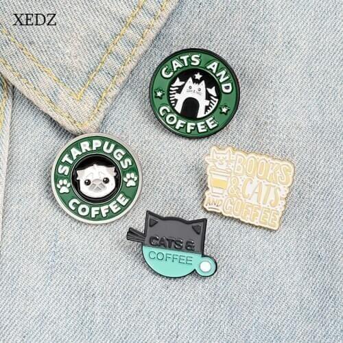 XEDZ Cartoon round animal piggy cat coffee children enamel pin men and women metal badge punk clothes lapel brooch gift