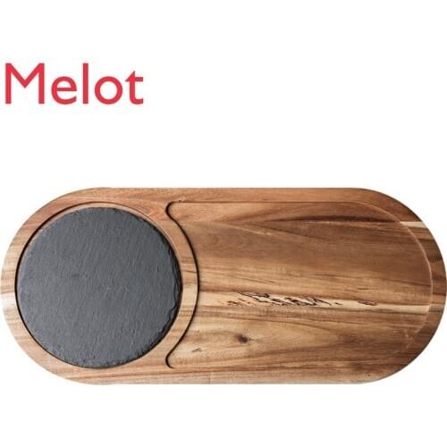Japanese-Style Solid Wood Snack Plate Wood Pallet Black Slate Plate High-End Acacia Mangium Plate Western Food Food Plate