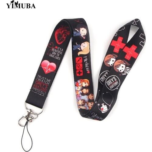 YIMUBA Newest Cartoon Grey Doctor Lanyards Key Chain Mobile Phone Webbing Neck Straps with Keyring ID Card Badge Holder Chaveiro