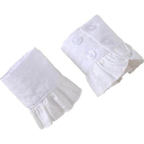 Women Jacquard Chiffon Horn Cuff Pleated Ruffled Detachable Fake Sleeve Warmers 649C