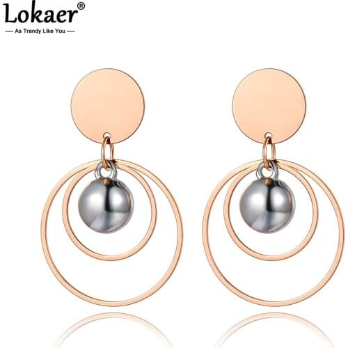 Lokaer Original Design Stainless Steel Geometric Round Beads Earrings Jewelry Bohemia CZ Crystal Punk Earrings For Women E20168