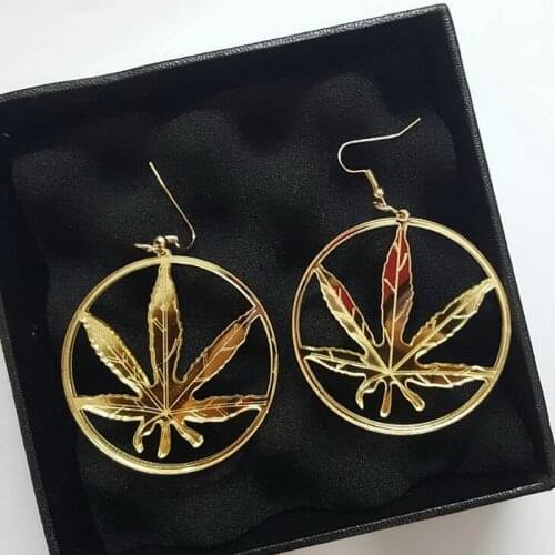 Statement Gold Color Acrylic Maple Leaf Drop Earrings Hip Hop Punk Big Round Circle Leaf Earrings For Women Fashion Jewelry Gift