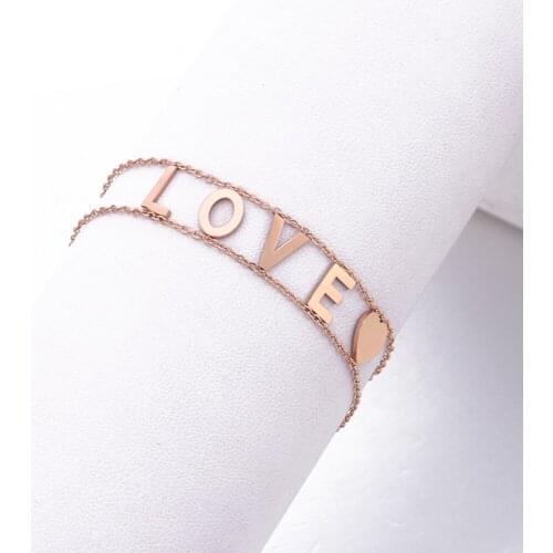 Womens Stainless Steel Bracelet Rose Gold Jewelry Small Heart LOVE Letters Thin Chain For Women Unique Gifts Accessories 2021