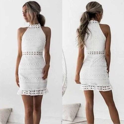 2020 Autumn New Vintage Hollow Out Lace Dress Women Elegant Sleeveless Bag Hip Dress Summer Chic Party Sexy Dress