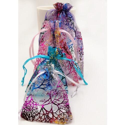 100pcs 7x9 9x12 10x15cm Jewelry Pouches Drawstring Organza Bags Favor Wedding Christmas Gift Bag Jewelry Packaging Display Bags