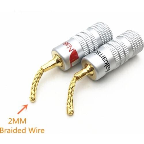 2Pcs/lot 2MM Nakamichi Copper Wire Gold-Plated Welding-Free Banana Plug Speaker Wire Plug Braided Wire Plug Connector Terminals