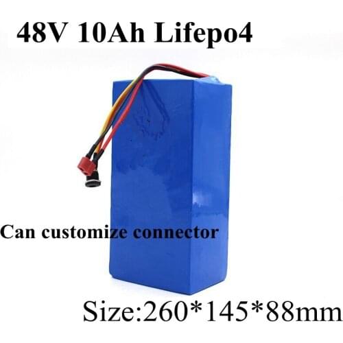48v 10ah Lifepo4 Battery with BMS 16s Rechargeable for 1500w Scooter Bicycle Ebike Dune Buggy Lawn Mower + 3A Charger
