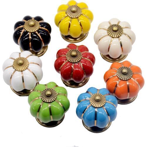 6 Colors Vintage Furniture Handle Door Knobs Pumpkin Ceramic Cabinet Handles Furniture Drawer Cupboard Kitchen Pull Handle 40mm