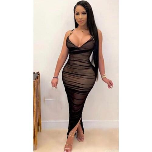 Babatique 2020 New Fashion Women Black Spaghetti Strap Sleeveless Maxi Bandage Dress Ladies Bodycon Party Dress Vestidos