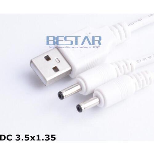 White 1 in 2 out USB to dual double DC 3.5x1.35 3.5mm x 1.35mm 3.5 x 1.35 3.5/1.35 3.5*1.35mm Jack charging Power Cable 1m 3FT