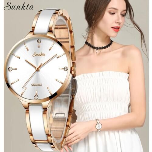 LIGE SUNKTA New Women Watch Ceramic Watch Women Simple Diamond Clock Casual Fashion Watch Waterproof Wristwatch Relogio Feminino