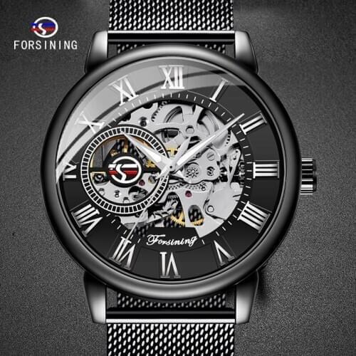 FORSINING Brand Top Luxury Black Businness Male Wristwatch Mechanical Luminous No Waterproof Male Watches relogio masculino