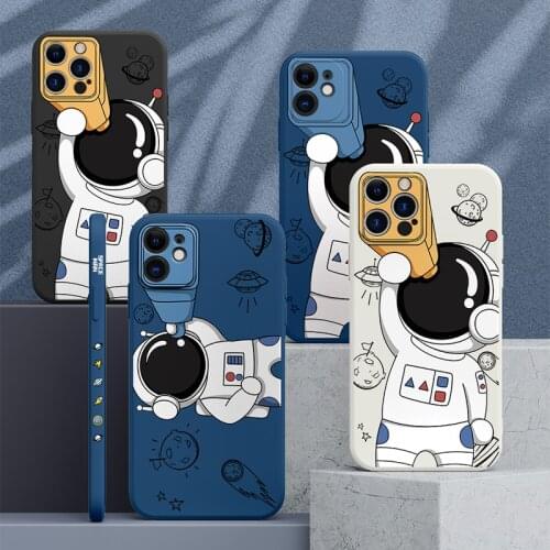 Cute Cartoon Space Astronaut Telescope Phone Case For iPhone 11 12 Pro Max Mini SE2 6 7 8 Plus XS 6S X XR Liquid Silicone Cover