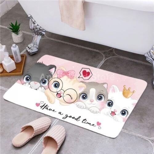 Cute 40x60cm Animal Cats Dogs Bath Mat Home Non-slip Bathroom Carpet Rug Mat Kitchen Bedroom Kitchen Toilet Floor Decor Cartoon