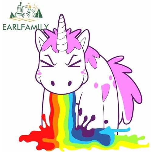 EARLFAMILY 13cm x 12.1cm for 'Unicorn 'I Puke Rainbows!'' Car Stickers Vinyl Car Sticker Fashion Decals Body for Car Waterproof