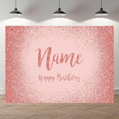 New Bon Anniversaire Customize Background Pink Glitter Photo Booth Backdrop Banner Happy Birthday Party Decoration Photocall