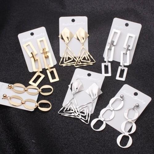 Geometric Metal Hollow Round Triangle Long Chain Drop Earrings Women Exaggerated Fashion Jewelry Punk Girl Festival Gift