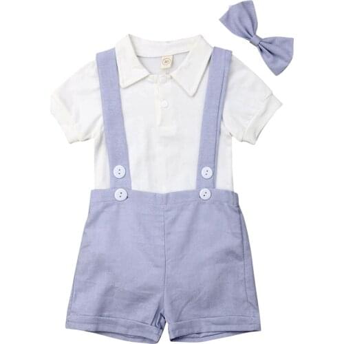 Toddler Boys Clothing Set Newborn Gentleman Suit Kids Short Sleeve Shirt+Suspender Shorts+Bow Tie 3Pcs Casual Summer Clothes