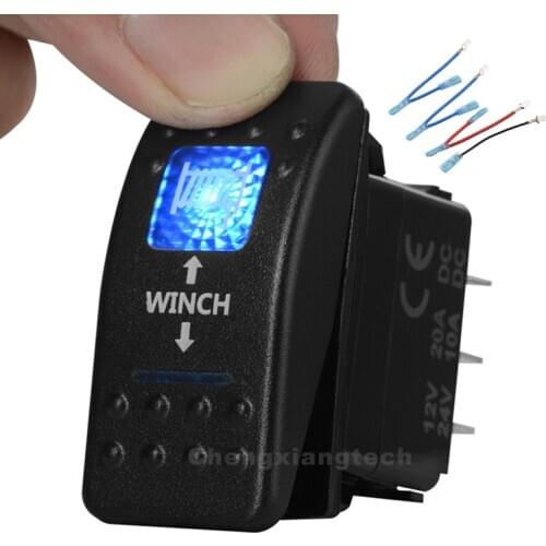 Blue Led 7P Momentary On Off Momentary ON DPDT Rocker Switch Winch In/Out Waterproof Car Boat 12v/24v+Jumper Wires Set