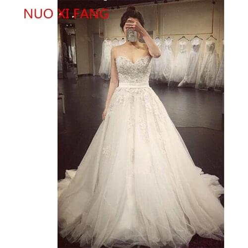 Sweetheart Wedding Dresses Sleeveless Applique Open Back Lace Up A Line Floor Length Sweep Train Bridal Dress Vestido De Noiva