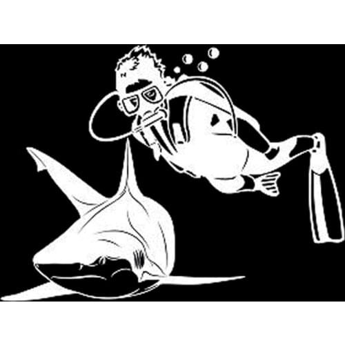LLY-0658 Interesting Sticker Shark and Man Diving Extreme Sports Silhouette Modeling Decal PVC Car Accessories Waterproof Decals