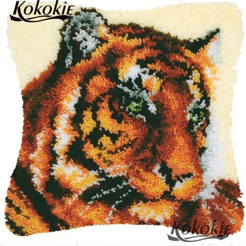 3d Printed tiger canvas Unfinished Crocheting Yarn Cushion Handicraft Embroidery Pillowcase diy carpet Latch Hook rug Pillow kit