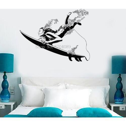3D New Design Vinyl Ocean Surfing Surf Girl Wall Stickers Beach Vacation Home Decoration Living Room Art Murals Unique GiftYY562