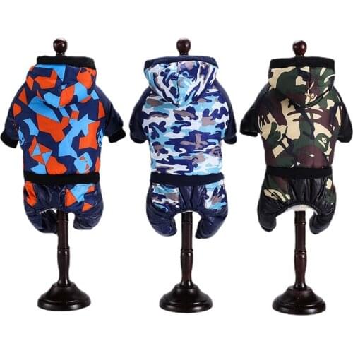 Pet Dog Clothes New Autumn Winter Plus Velvet Camouflage Hooded Four-legged Cotton-padded Clothes Windproof and Warm Dog Clothes