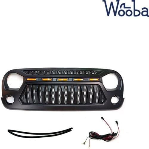 Front Bumper Grille Black Grill For 2007-2017 Jeep Wrangler JK with 5 LED Lights