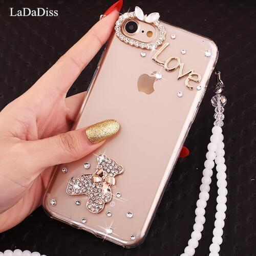 LaMaDiaa Luxury Diamond Butterfly TPU Mobile phone Case With Rope for iphone11 12pro X XS MAX XR 5S 6 7 8 plus Flower Cover Case