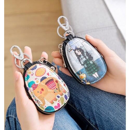 Fashion Painted Design Women Girls Key Bag PU Leather Key Wallets Housekeepers Car Key Holder Case High Quality Keychain Pouch