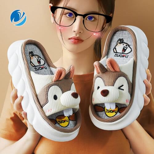 Mo Dou 2021 All Senson Designer Slippers Cute Cartoon Lovely Cat Bedroom Cotton Home Shoes Indoor Thick Sole Couples Men Women