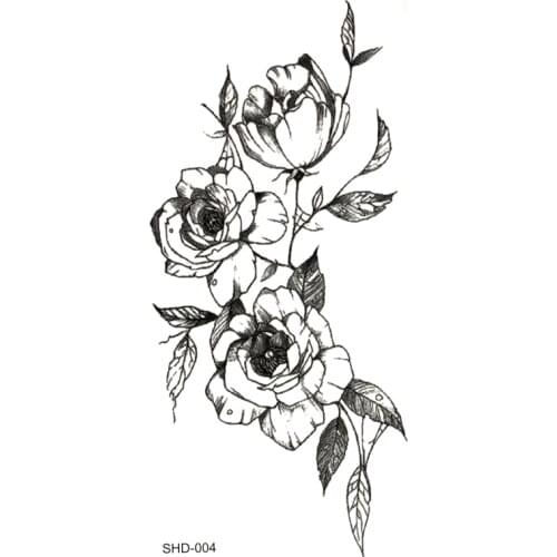 Three stylesGrey Rose Flower Waterproof Temporary Tattoos Men Maquiagem Beauty lotus Temporary Tatoo Sticker Tatouage temporaire