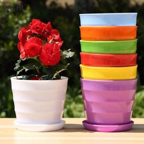 Creative Plastic 1Pcs Eco-friendly Colourful Mini Round Plant Flower Pot Garden Home Office Decor Planter