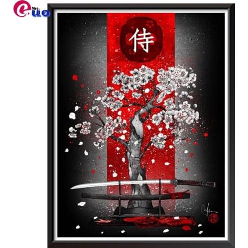 Japanese Bushido Sakura Samurai diamond painting square round drill mosaic puzzle picture of rhinestones embroidery beads