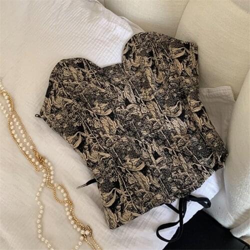 2021 New Fashion Jacquard Tube Top Sexy Retro Style Fish Bone Bustier Bra Back Bandage Cropped Tops For Women y1078