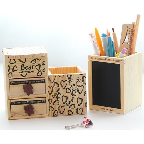 1pcs 1284 Multifunctional Cubs Jewelry Storage Box Wooden Finishing Box Student Desktop Penholder Customization