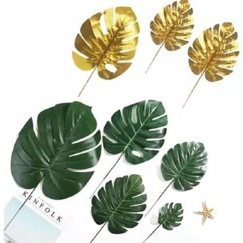 1pc Artificial Monstera Leaf Gold Green Silk Palm Leaves For Birthday Party Decorations Home Decor